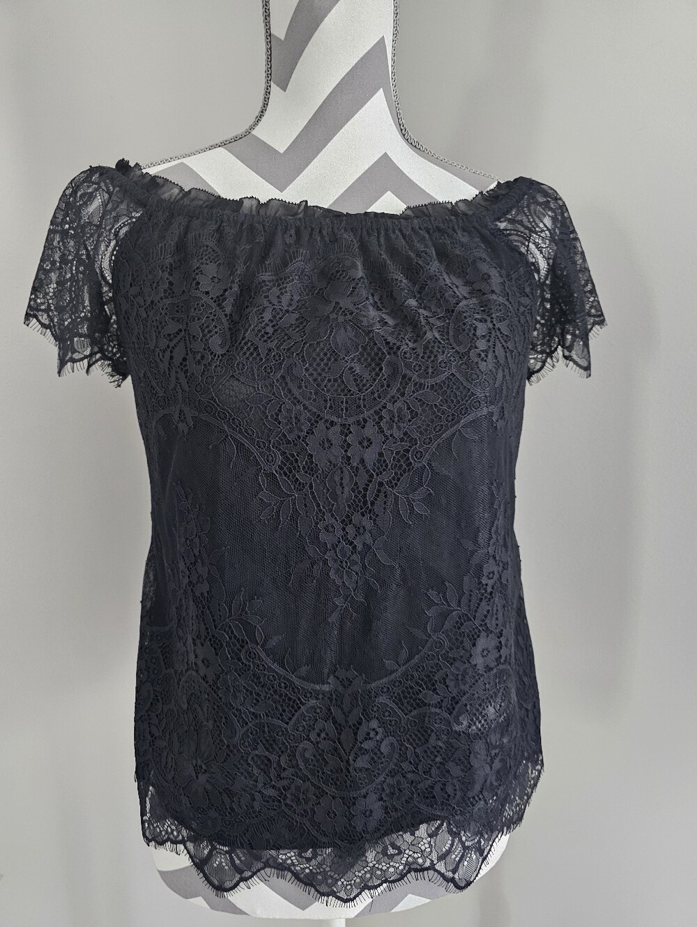 White House Black Market Black Lace Off-Shoulder Top